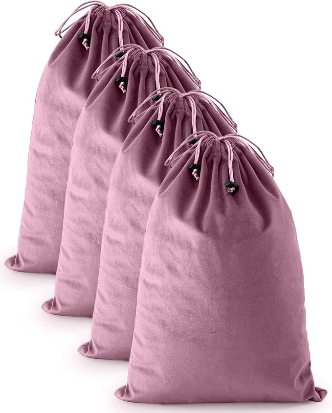 FantasyLife Shoe Bags for Travel, Washable Dust Bags for Storage & Packing, Flannel Shoe Pouch with Drawstring Closure for Purses, Handbags, Shoes & Toys (4, Parfait Pink, 17.3"x12.6")