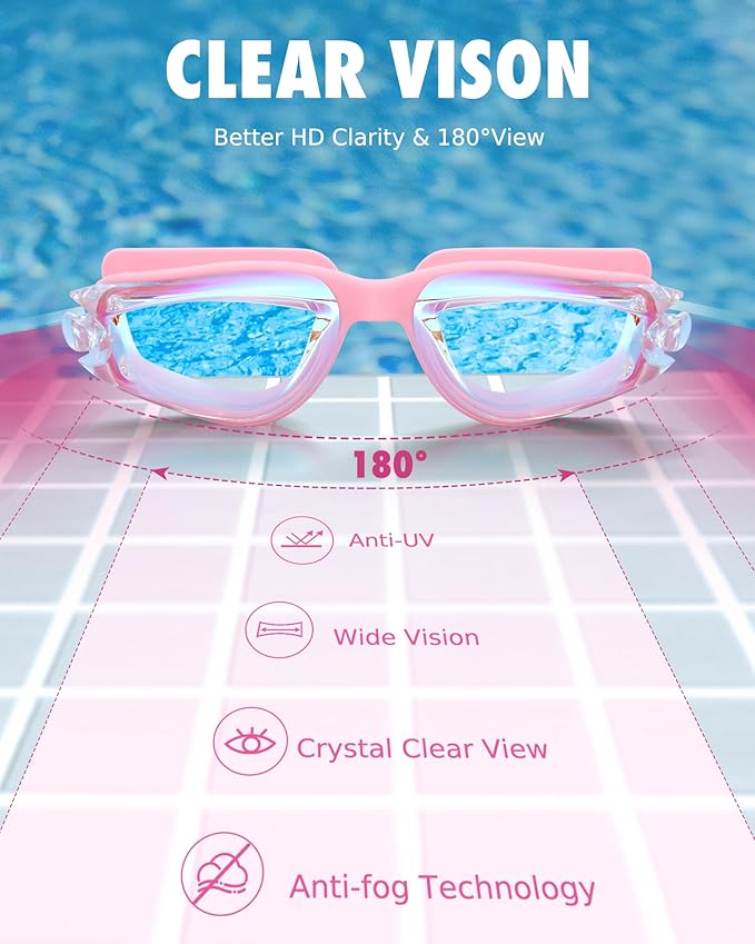 Aegend Swim Goggles for Kids Youth 3-14 Anti-Fog Anti-UV Comfort Fit Goggles for Swimming