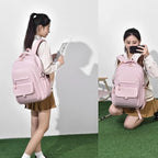 Backpack for Girls, Solid-Color School Backpack for Kids Students, Aesthetic Girls Bookbag for Elementary School Travel Daypack,Pink
