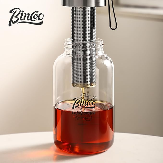 Bincoo Glass Cold Brew Coffee Maker with Extended Fine Mesh Filter, Tea Infuser Bottle Iced Coffee Maker with Thick Borosilicate Glass (750ml/24oz)