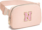 Gitus 6 7 8 9 10 Year Old Girl Gifts Belt Bag Fanny Pack Crossbody Bags with Initial Letter Patch Things for Teen Girls Easter Gifts for Girls Travel Essentials（Coral Pink-N）