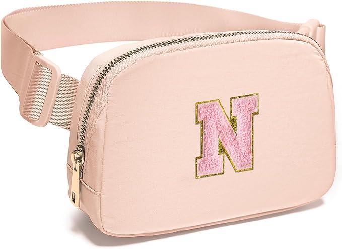 Gitus 6 7 8 9 10 Year Old Girl Gifts Belt Bag Fanny Pack Crossbody Bags with Initial Letter Patch Things for Teen Girls Easter Gifts for Girls Travel Essentials（Coral Pink-N）