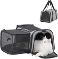 Petsfit Expandable Cat Carrier, 16"X10" X9" Pet Carrier Airline Approved, Soft-Sided Collapsible, Pet Carrier with Locking Safety Zippers, Removable Soft Plush Mat, Pocket for Pets up to 10lbs, Gray,S