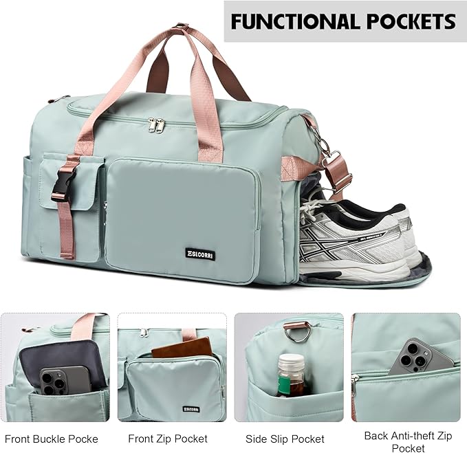 Eslcorri Gym Duffle Bag for Women Men, Sports Backpack with Wet & Shoe Compartment, Fitness Overnight Weekender Bag for Yoga, Swim, Travel (Style B, Light Purple)