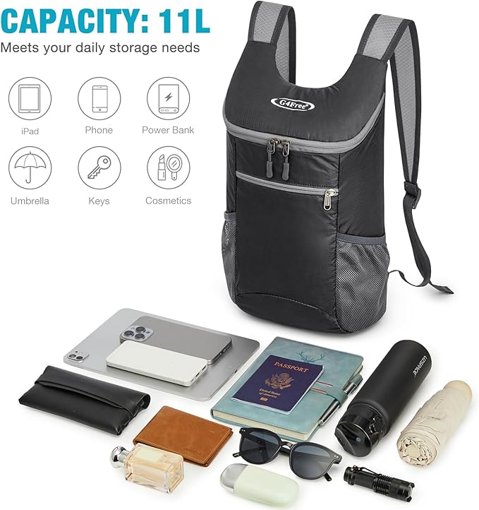 G4Free Lightweight Packable Hiking Backpack for Men Women Small Hiking Daypacks Foldable Shoulder Pack Casual Outdoor Bag 11L