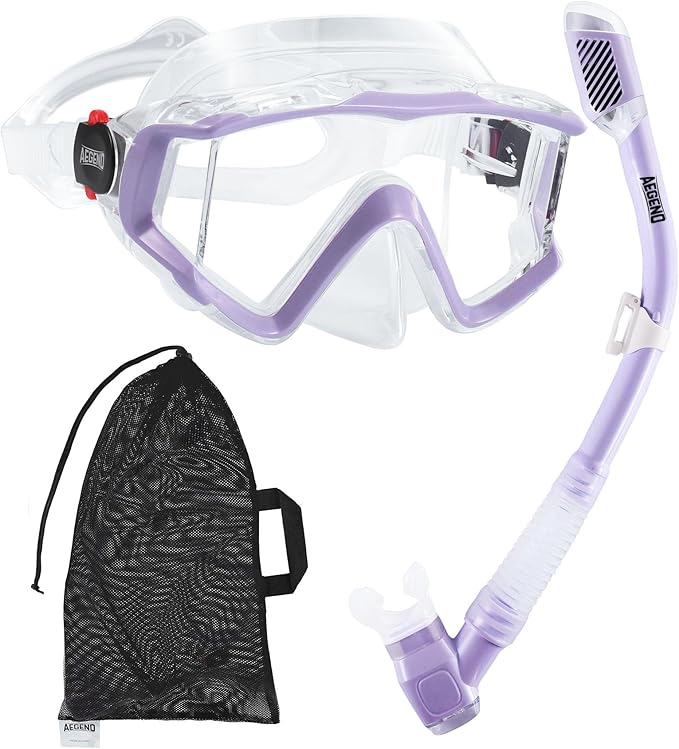 Aegend Snorkeling Gear for Adults Youth Kids, Snorkel Mask with Top Dry Valve - Panoramic View Anti-Leak and Anti-Fog with Mesh Bag for Snorkeling, Scuba Diving, Freediving & Swimming