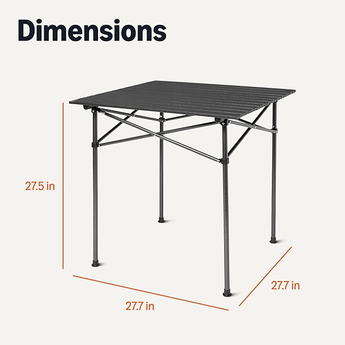 Amazon Basics Portable Folding Aluminum Camping Table, Tall, Black