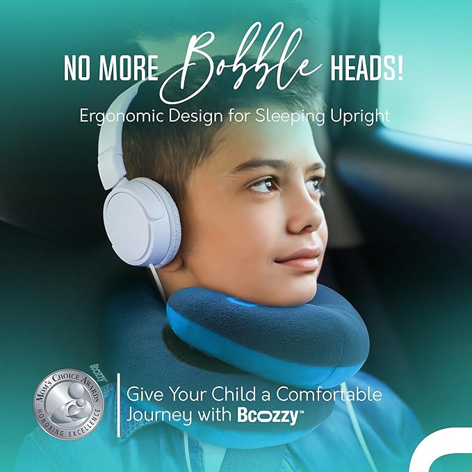 BCOZZY Kids Travel Neck Pillow (8-12 Y/O) – Patented Soft Child Pillow for Head & Chin Support in Car, Airplane, and Road Trip Sleeping. Adjustable Size. Carry Bag. Fully Washable. Medium, Gray