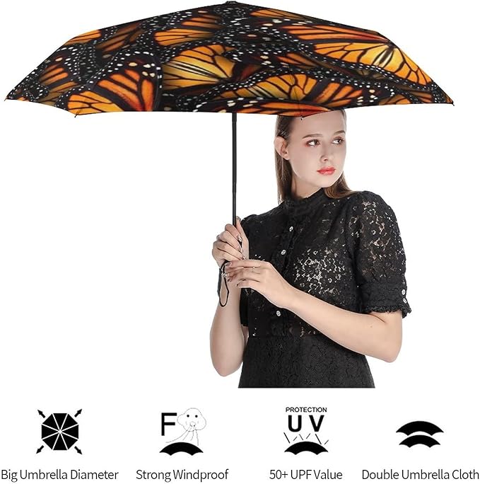 AMRANDOM Travel Folding Umbrella Automatic Open Tri-Fold For Car Rain Outdoor Use For Car Rain Outdoor Use With Black Anti-Uv Coating