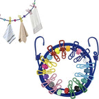 Portable Travel Clothesline,Adjustable Elastic Stretch Line with 12pcs Clothes Clips,for RV Outdoor and Indoor Camping Accessories (Blue)