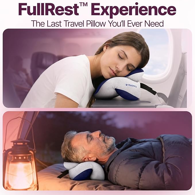 ComfyNap® Versatile Travel Neck Pillow for Airplane [Patented], 9 Positions in 3 Techniques, Plane Pillow with Pure Memory Foam, Travel Pillow with HeadRest Flight Sleep, Travel Essential - Earth