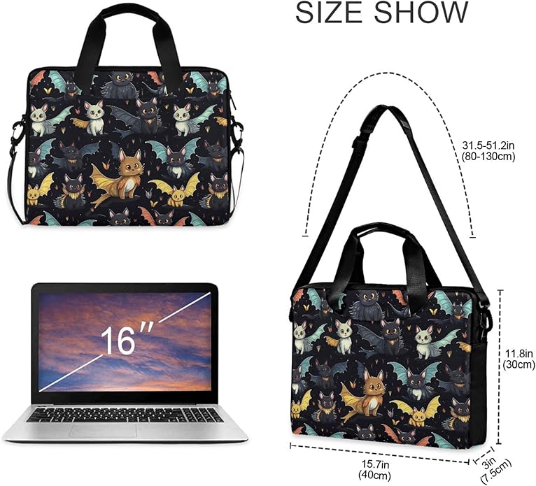MNSRUU Laptop Bag for 15.6 inch Black Gothic Bats