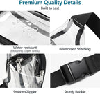 Veckle Clear Fanny Pack Stadium Approved - Adjustable 33-47 Inch Strap, Transparent Belt Bag for Women Men Fits 7.5-inch Smartphone, Waist Bag Clear Bag for Stadium Events, Sport, Concerts, Black