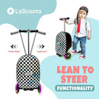 Lascoota Scooter Suitcase - Ride Suitcase for Kids - Carry Luggage & Kid Scooter - Lightweight Luggage with LED Lights - Checkered, 24 x 15 x 19 in, Unisex Child