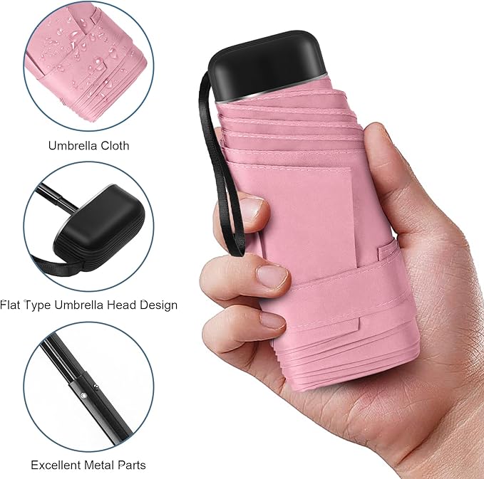 Compact Travel Umbrella with Case - Mini Umbrella for Purse, Small Lightweight &Tiny Design Perfect for Parasol Outdoor Sun&Rain Umbrellas
