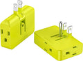 2 Pack Plug Splitter - 3 Prong Wall Adapter with 2 to 3 Prong Outlet Converter, Safe & Space-Saving Plug Extender, Yellow