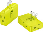 2 Pack Plug Splitter - 3 Prong Wall Adapter with 2 to 3 Prong Outlet Converter, Safe & Space-Saving Plug Extender, Yellow