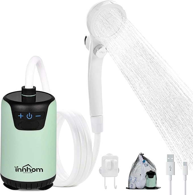 innhom Portable Shower Camping Shower Outdoor Camp Shower Pump, Electric Rechargeable Portable Camping Shower, Powered by Rechargeable Battery