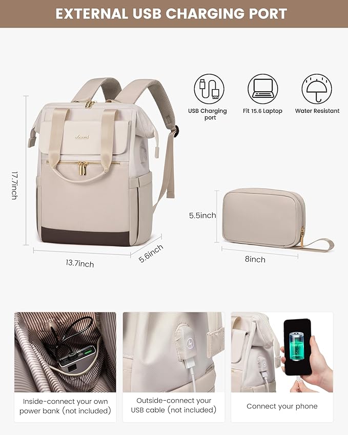 LOVEVOOK Laptop Backpack for Women, 15.6 Inch Work Laptop Bag with USB Port, Fashion Teacher Nurse Backpack Purse, Waterproof Travel Computer Backpack with Organizer Bag, 2PCS
