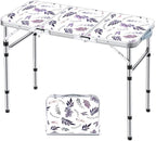 Yriuat Folding Camping Table 3ft Portable Pinic Table Adjustable Height Small Card Table Aluminum Foldable Lightweight with Carry Handle for Outdoor Indoor Hiking Camp BBQ Beach (Misty Lilac)