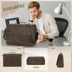 RAINSMORE Vintage Flap Messenger Bag for Men PU Leather Laptop Bag 15.6 Inch Mens Briefcase Waterproof Satchel Computer Bag