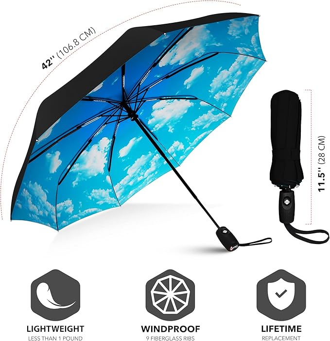 Repel Windproof Travel Umbrella - Compact & Withstands Winds up to 100MPH , Strongest Premium Auto Folding Umbrella for Rain and Sun - Durable, Light & Portable for Women & Men , Fits Backpack & Cars