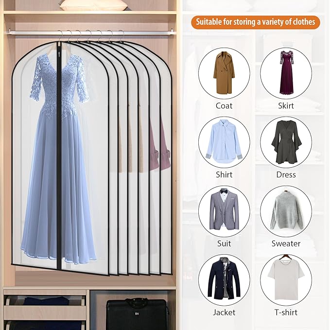 Garment Bags Clear Suit Bag for Closet Storage (60"12pcs-Black Edges)