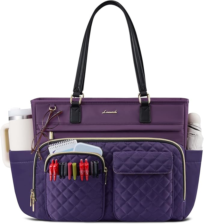 LOVEVOOK Tote Bag for Women, Nurse Bag with Large Cup Holder, Large Capacity Teacher Tote with Multi Pockets, Water Resistant Nurse Diaper Tote Fit 15.6 Inch Laptop for Work, 15.6 Inch