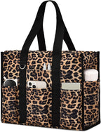 Becokan Large Tote Bag for Women Waterproof with 12 Pockets Top Zipper Closure Utility Teacher Nurse Bags for Work School