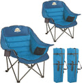 Colegence Oversized XL Padded Camping Chair Set of 2 Wide Heavy Duty Lawn Chairs Support 450 LBS Portable Folding Gaint Plus Camp Chair for Outdoor Outside Sports Baseball Soccer-Blue