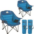 Colegence Oversized XL Padded Camping Chair Set of 2 Wide Heavy Duty Lawn Chairs Support 450 LBS Portable Folding Gaint Plus Camp Chair for Outdoor Outside Sports Baseball Soccer-Blue