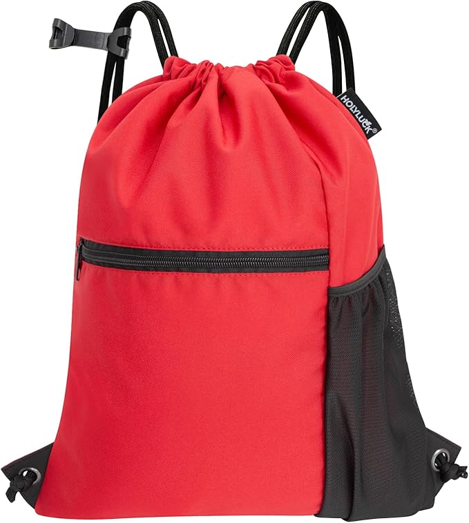 HOLYLUCK Men & Women Outdoor Sport Gym Sack Waterproof Drawstring Backpack Bag (Standard with drawstring, Red)