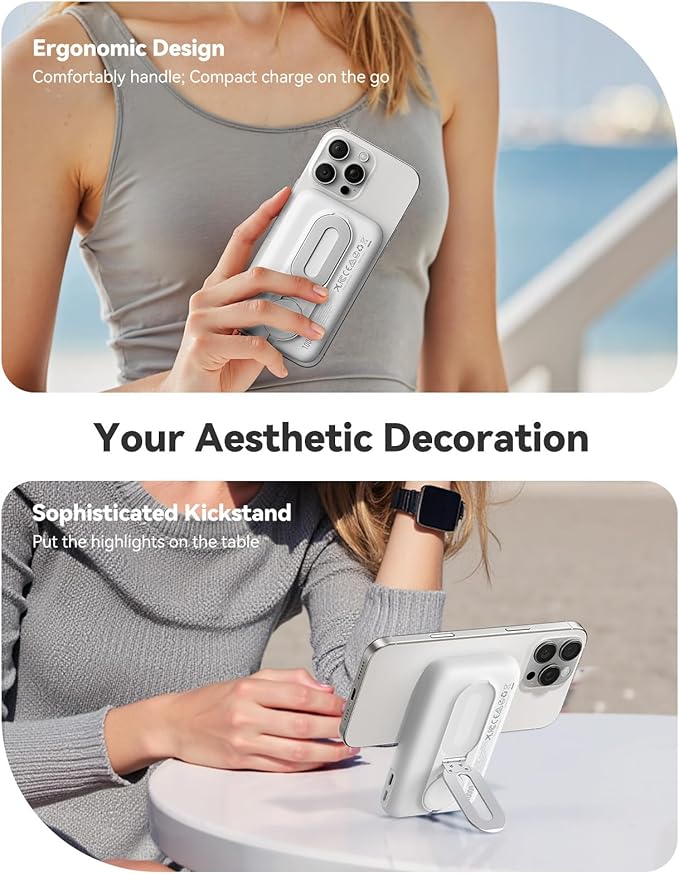 Magnetic Portable Charger for iPhone and Apple Watch, 10000mAh Wireless Power Bank PD 20W USB-C Fast Charging Battery Pack with Stand for iPhone Air 17/16/15/14/13/12 Pro Max、iWatch 11-1/SE/Ultra 3-1