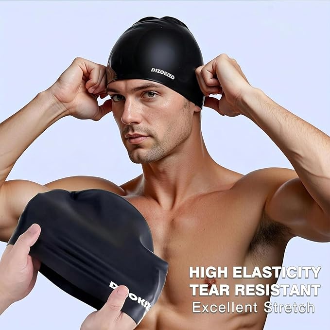 2pcs High Elasticity Silicone Swim Cap for Women and Men, Comfortable Non-Slip Swimming Caps for Long and Short Hair, Durable Waterproof Swim Hats for Adults, Keep Hair Dry