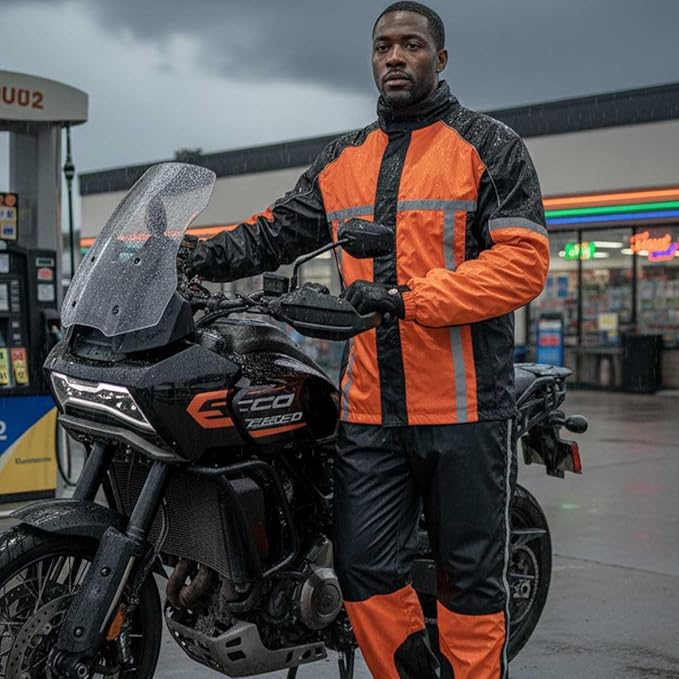 Milwaukee Leather MPM9510 Men's Black Water-Resistant Motorcycle Rain Suit with Hi Vis Reflective Tape