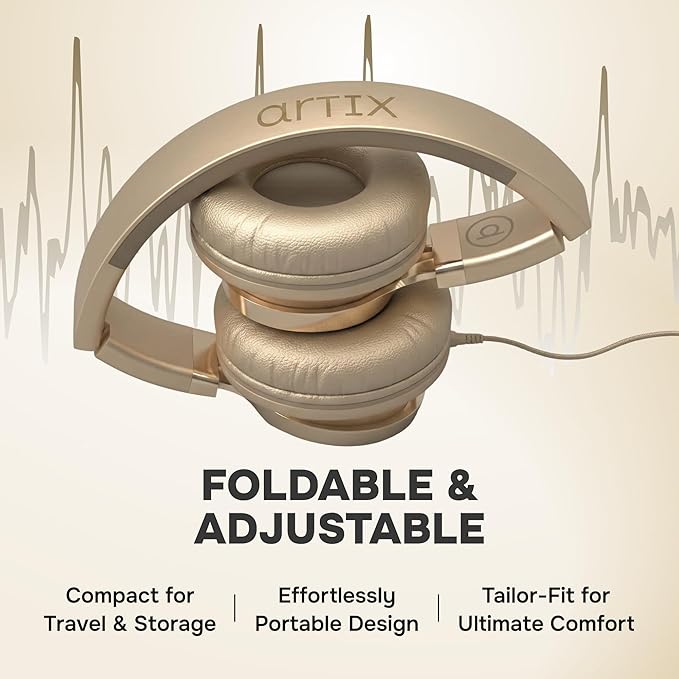 ARTIX CL750 Wired Headphones with Mic — Noise Isolating On-Ear Headphones for Computer and Laptop Wired, Plug in Corded Headphone with Wire (Foldable, Aux Jack 3.5mm)