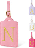 Personalized Initial Luggage Tags for Suitcase, Pink Leather Cute Luggage Tags with Privacy Cover Name Card, Embroidered Custom Monogrammed Luggage Tag Travel Bag Baggage Tags Gifts for Women Kids(N)