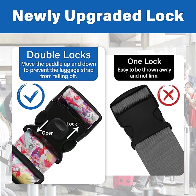 Luggage Straps for Suitcases, Travel Adjustable Belt with Quick Release Buckle, Heavy Duty Nylon Bag Packing Strap, Unique Bright Identifiers Business Travel Accessories (2 Pack) - Flamingo