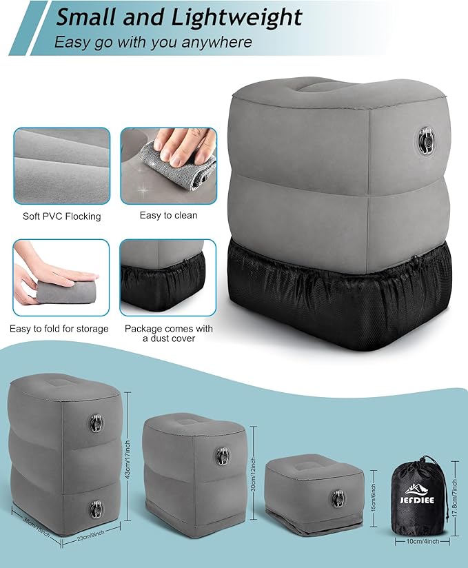 Inflatable Travel Foot Rest Pillow,Kids Airplane Bed,Adjustable Height Flight Pillow,Travel Essentials for Airplane,Office,Home,Trains,Cars