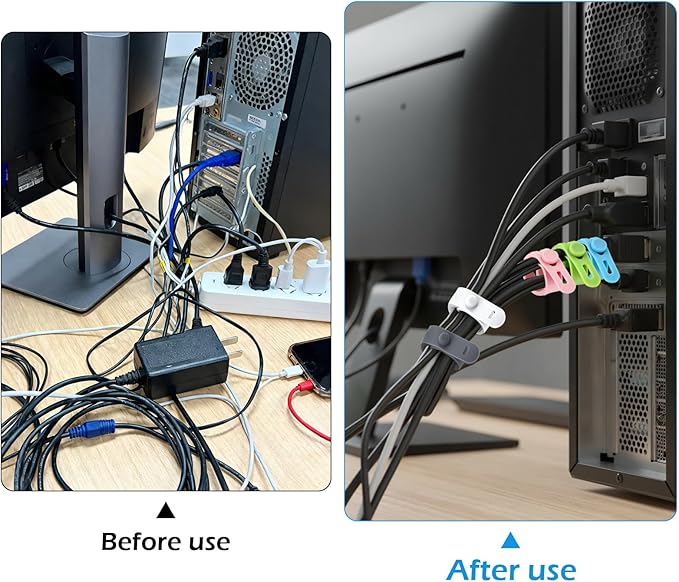 Silicone Cable Ties, Cord Organizer Ties, Cord Ties Reusable, Cord Wrap Cable Organizer 5Inch Cable Management 10 Pcs (5 Color) Cbfoeyk