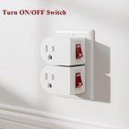 Oviitech 2 Pack Grounded Outlet Wall Tap Adapter with On/Off Power Switch，Single Outlet with Switch in White