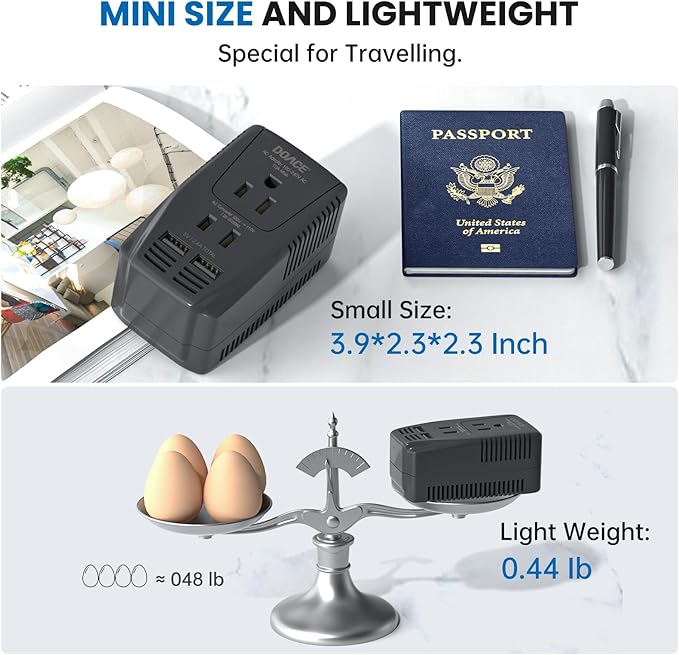 Upgraded 2000W Voltage Converter US to Europe -220V to 110V Converter for European Travel for Hair Dryer Straightener, 2300W Power Converter Adapter Combo with Dual USB for Tablet Camera Cell Phone