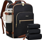 LOVEVOOK 50L Large Travel Backpack for Women Men Fits 17 Inch Laptop, Carry on Backpack for Traveling on Airplane, Personal Item Bag Airline Approved, Business Causal Weekender Backpack, Black-Brown