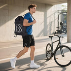 HOLYLUCK Drawstring Bags Initial Backpack Sackpack Cinch Bags for Sports, Gym, Travel, Beach(Black-B)
