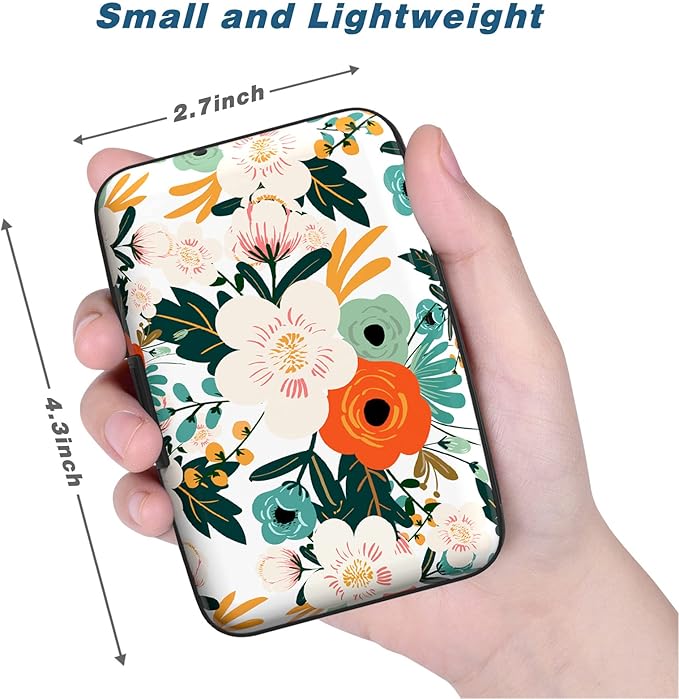 Credit Card Holder, Mini Aluminum Card Wallet RFID Blocking Slim Metal Hard Card Case for Women Men, Colorful Flowers