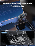 Starlight Retractable Car Charger with Retractable Cables, Starlight in Car Roof 4 in 1 Super Fast USB C Car Phone Charger, 2 USB Ports Starry Sky Adapter, Compatible with iPhone 17 16 15 14 13 12