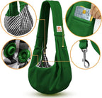 Tomkas Small Dog Cat Sling Carrier Puppy Purse Travel Wrap Soft Crossbody Pet Bag (Emerald Green, M - Classic Pocket & Classic Strap)