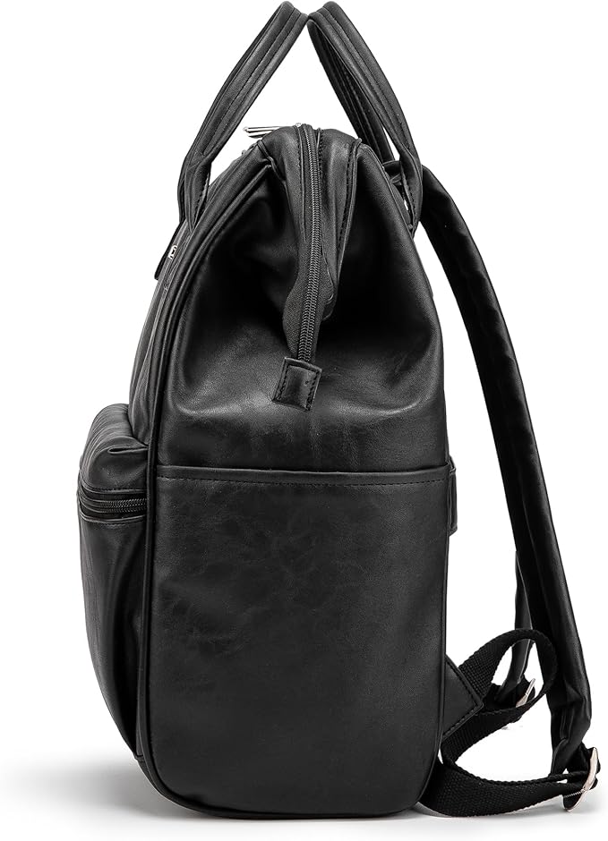 Kinmac Laptop Backpack for Women and Men, Large Capacity Travel Backpack for 15.6 inch Laptop Computer (Black PU)