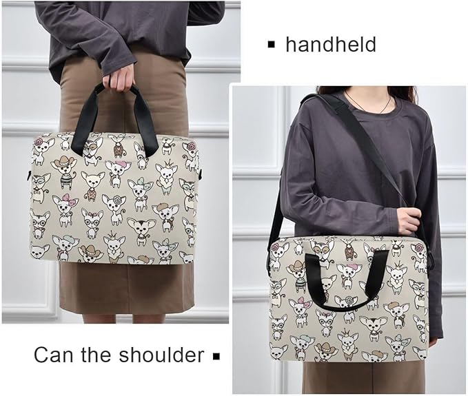 Laptop Bag 15.6 inch, Waterproof Laptop Case with Strap, Protective Laptop Carrying Case for Women & Men, Cute Chihuahua Dogs