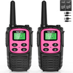 MaxTalker Walkie Talkies Long Range for Adult, MT10 Rechargeable Walkie Talkies FRS Two Way Radio, NOAA, 1200mAh Li-ion Battery USB-C Cable, LED Flashlight,VOX Walkie Talkie for Camping 2Pack (Pink)